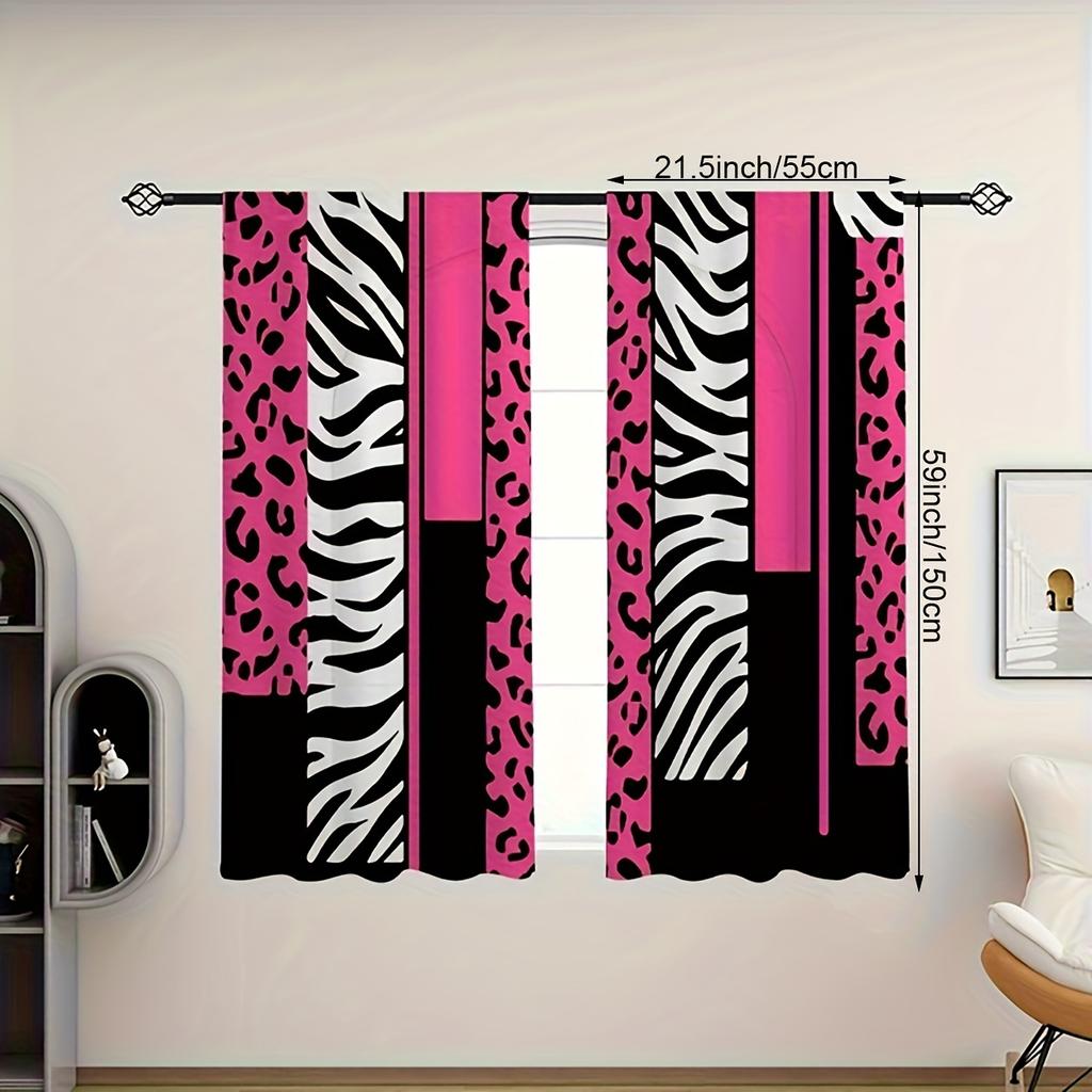 Pink Zebra Leopard Print Curtains Vibrant Drapes Easy Hanging Living Room Party Decor Curtain Semi Sheer For Made Of Polyester With Rod Pocket