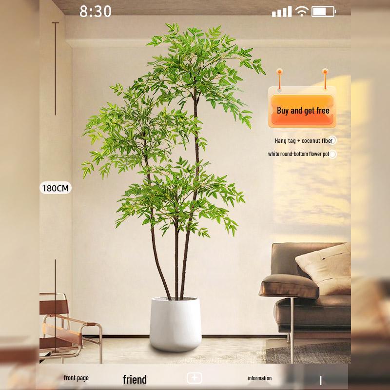Large Indoor Potted Nandina Domestica Faux Plant - Luxury Green Décor for Living Room