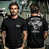 Brothers in Arms Totenkopf Grafik Baumwoll T-Shirt, Retro Mechaniker Skelett Print Tee, Vintage Streetwear Lässiges Oberteil für Männer Frauen