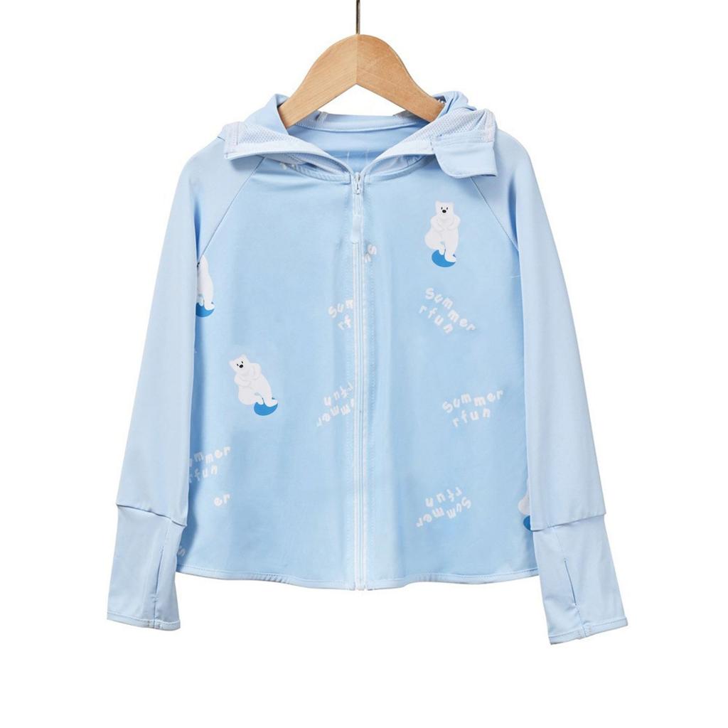 Kinder Bär Eis Seide Sonnenschutz Kapuzenpullover UPF50+ Leichte Atmungsaktive UV-Schutz Sommerjacke für Jungen und Mädchen