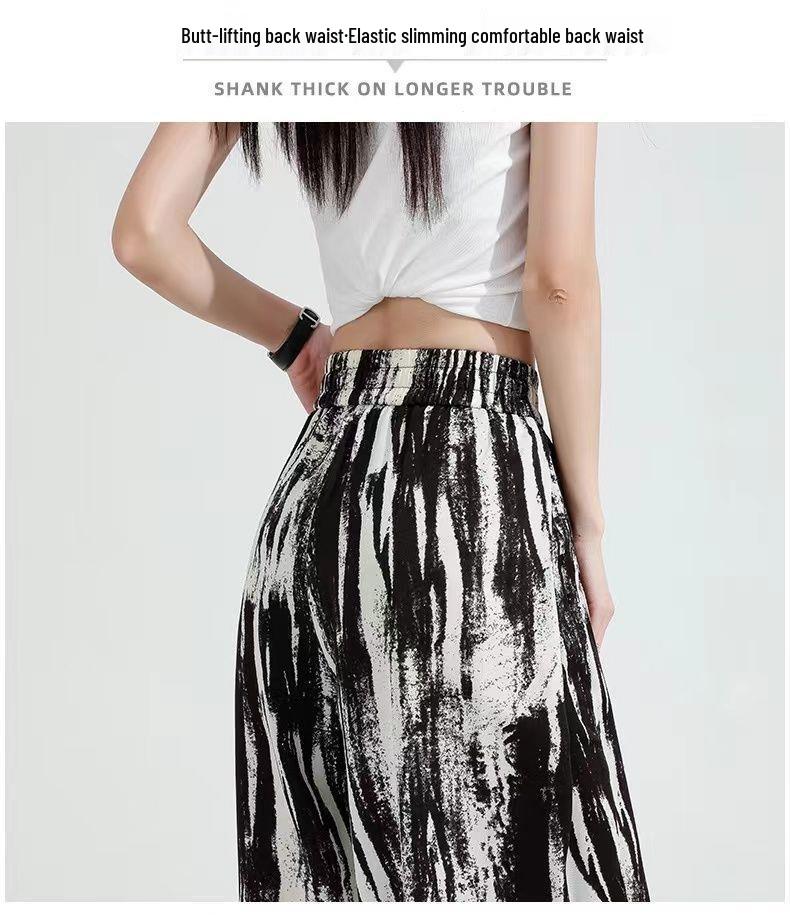 Damen Sommer High-Waist Batik Weitbein Drapierhose - Eisseide, Lockere Passform, Leicht