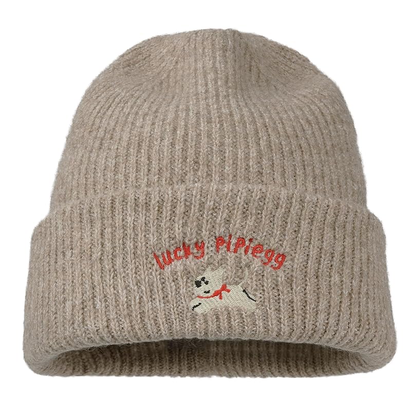 

[Clakllie] knit hat men s ladies cold weather hat puppy dog embroidery Thick beanie warm autumn winter winter hat Fashionable Heat retention Windproof
