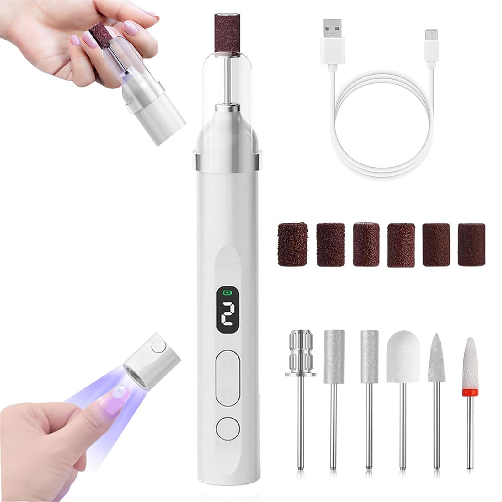 

анинако Насадки для маникюрного аппарата Электрический маникюрный аппарат Беспроводной аппарат для снятия ногтей Обработка кутикулы Удаление мозолей Полировка ногтей Набор для ухода за ногтями Маникюрный аппарат белый