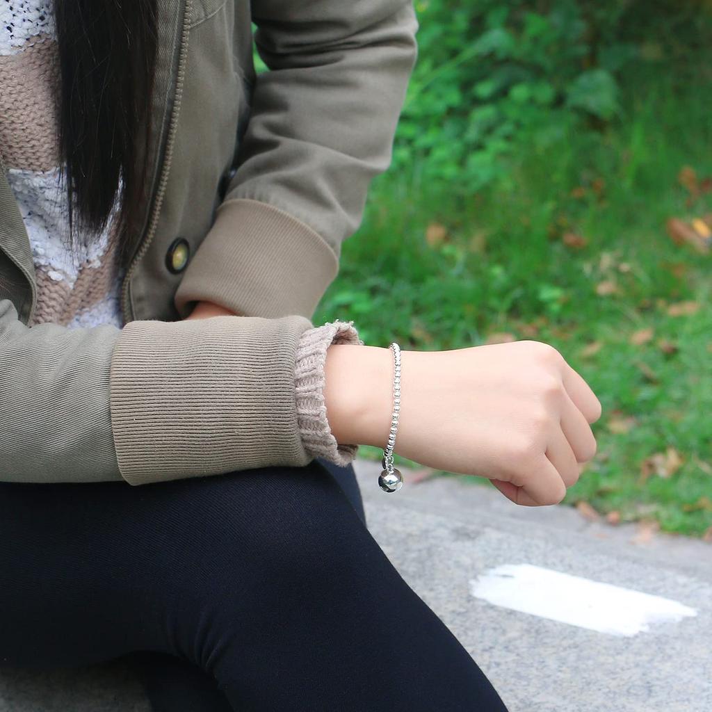 Mode Frauen 925 Sterling Silber Armreifen Sterling Silber Runde Perlen Armband Minimalist Glocke und Herz Anhänger Gebetsperle Gliederkette Armband Männer