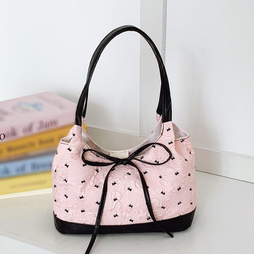 Sweet Single Shoulder Underarm Bag Bow Print Tote Bag Fashion Underarm Bag Protable Casual Commute Niche Handbags