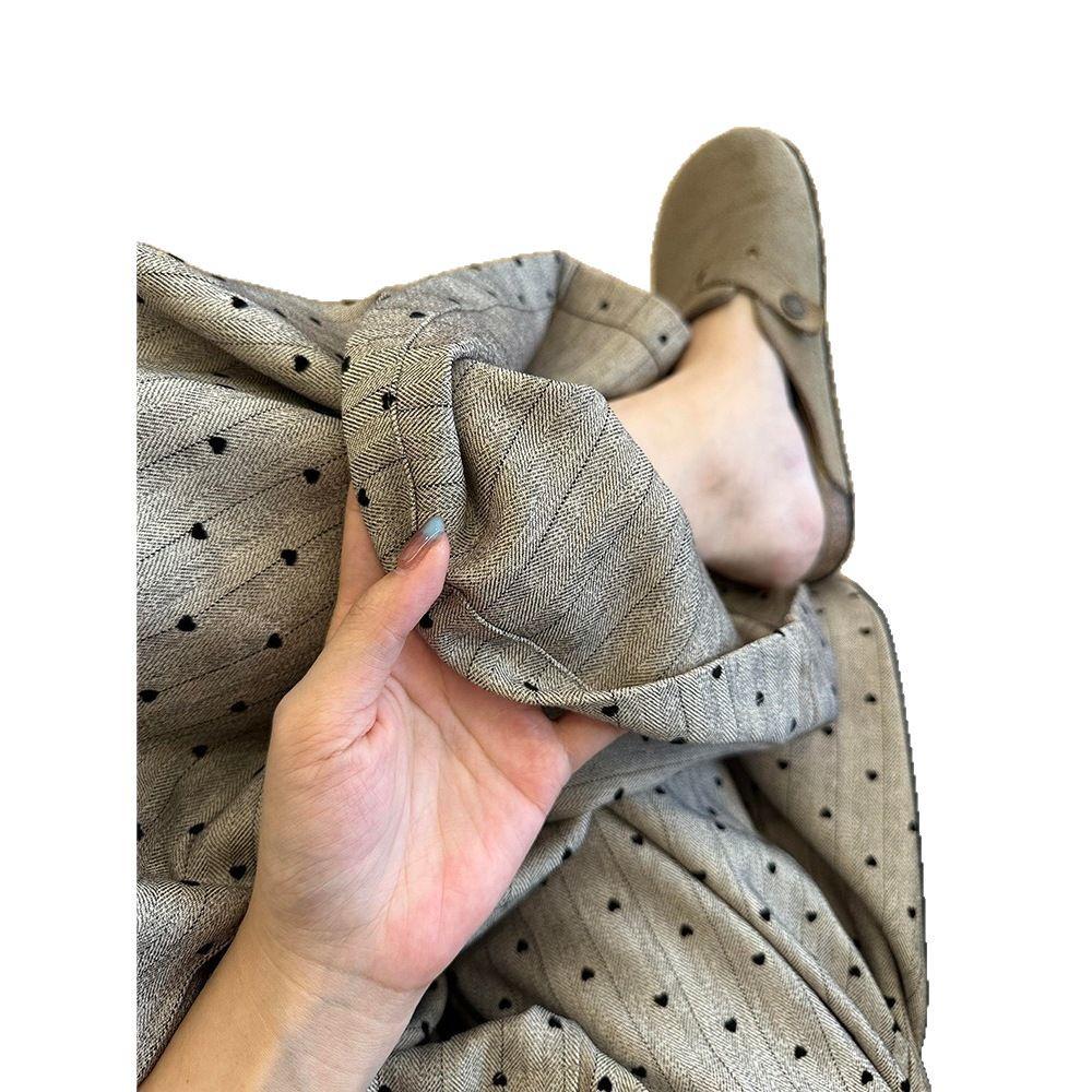 2025 Women's Khaki Polka Dot Striped Wide-Leg Pants - Spring & Autumn Relaxed Fit