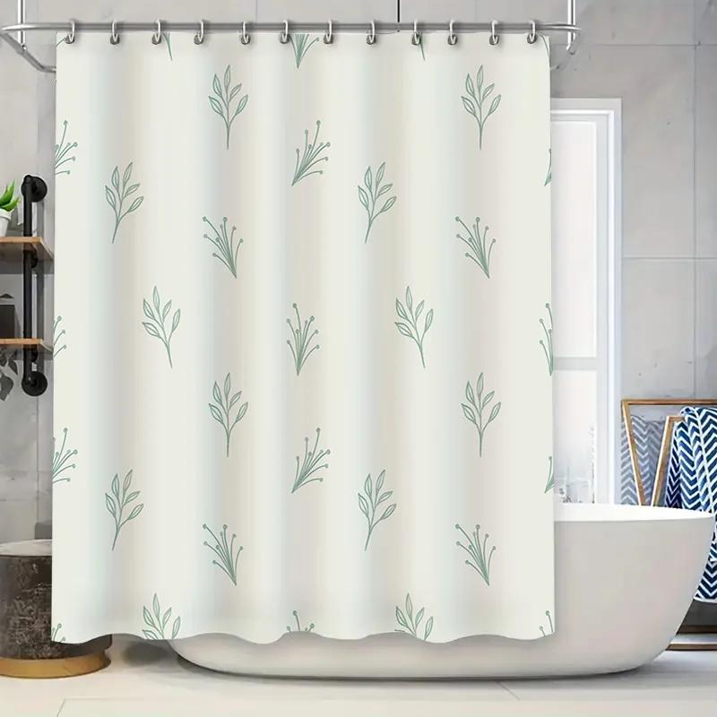 

Modern Bathroom Decor Shower Curtain with Cute Leaf Design for Bathtub White Green Leaves Pattern Waterproof Washable Custom Siz W90xH180cm