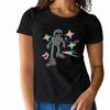 Stylisches Damen-T-Shirt mit kurzen Ärmeln, Skelett-Design mit Regenbogensternen und Musiknoten für einen trendigen Sommer-Look