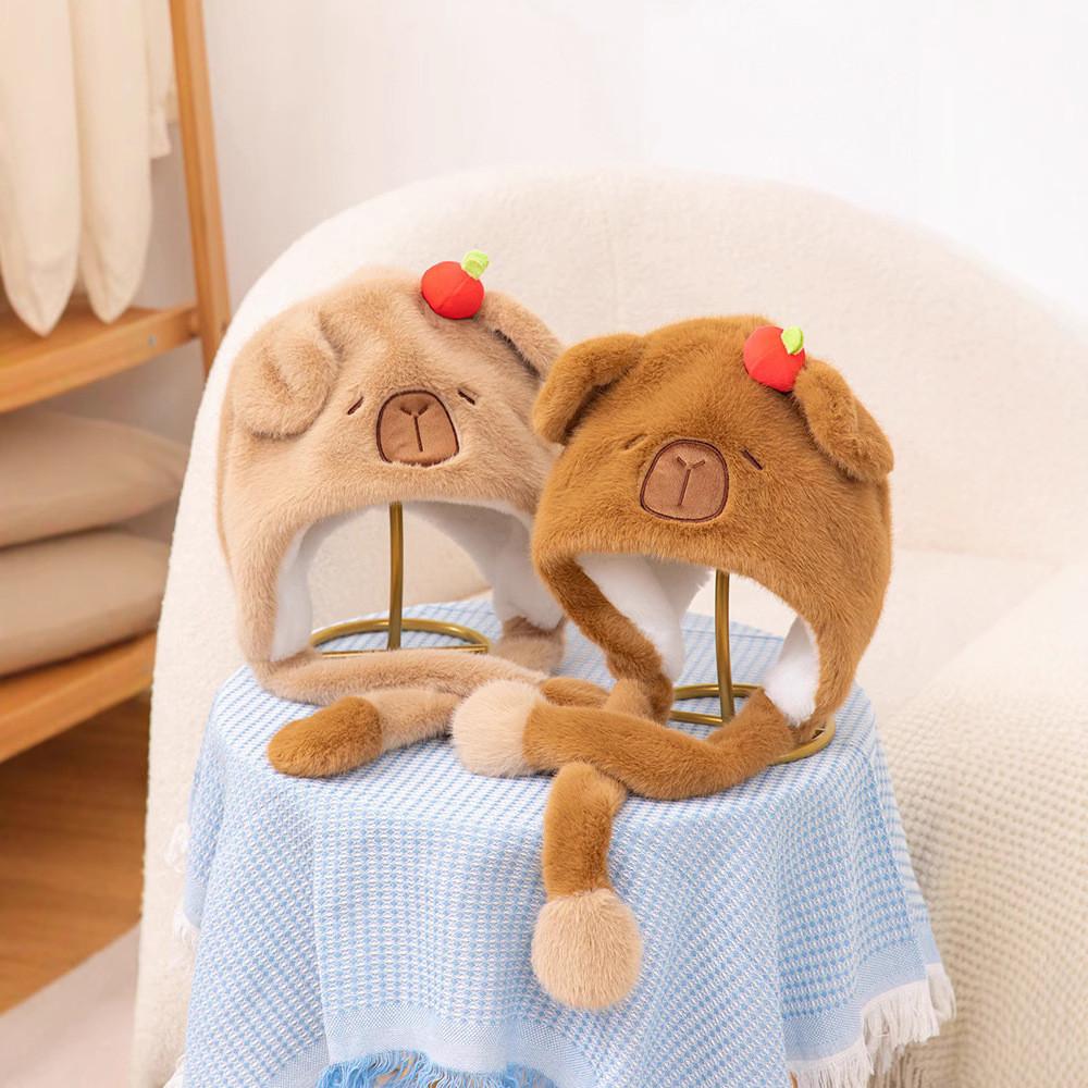Capybara Hat Plush Movable Ears Winter Warm Cartoon Animal Hats Decorations