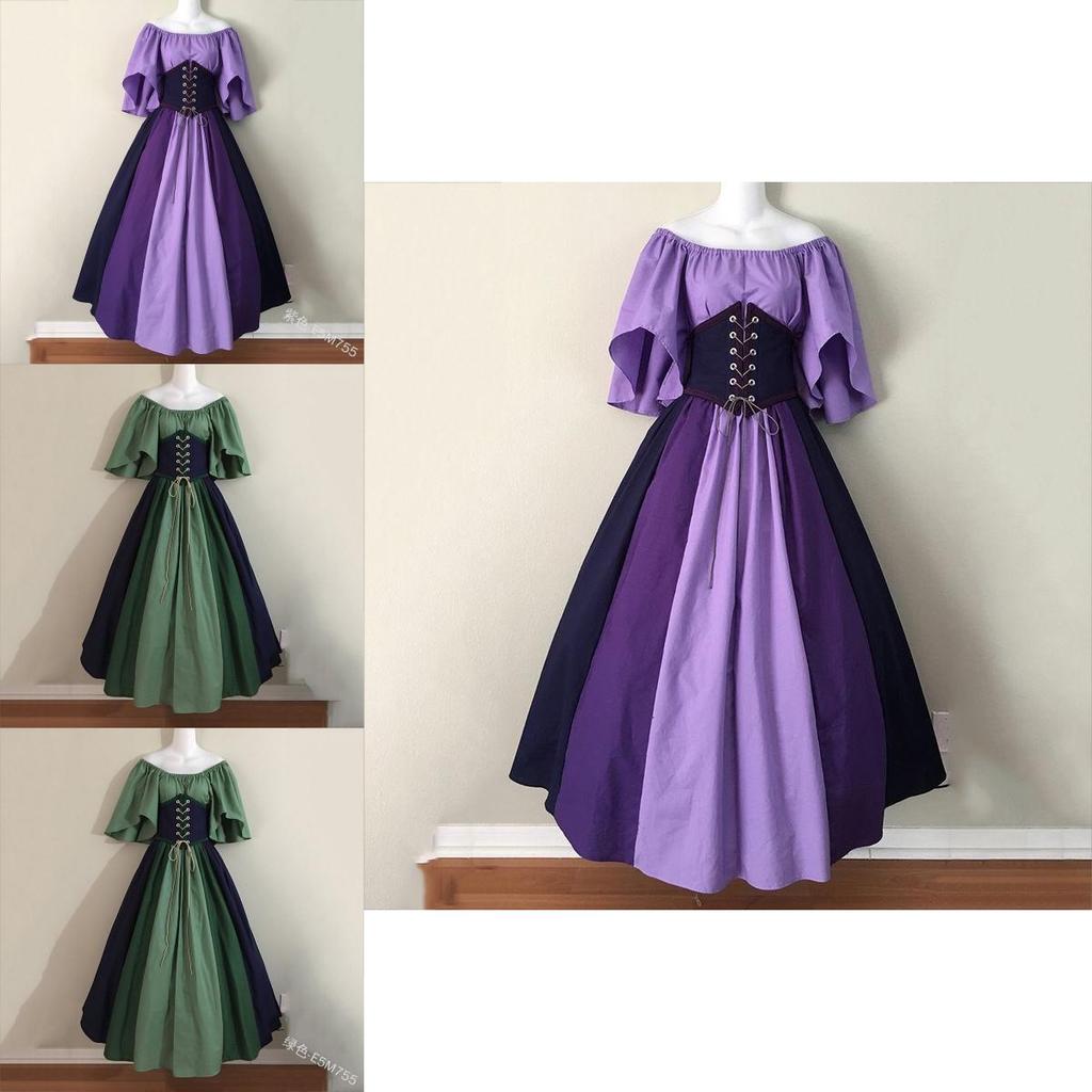 Elegant Vintage Color Blocked Maxi Dress With Flowy Sleeves And Cinched Waist For Women