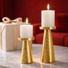 CentraLit Set of 2 Candle Stand for Home Decor | Modern Hammered Candle Holder Stand with Brass Gold Finish |