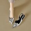 Kuhleder Spitzschuh Med Heels Slingback Herbst Sommer Schuhe Blumen Dekorationen Frauen Flache Pumps