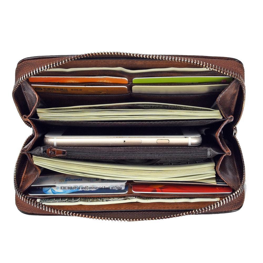 Vintage European & American Tree Design Leather Bag - Genuine Cowhide Zipper Handbag and Fashion Wallet.