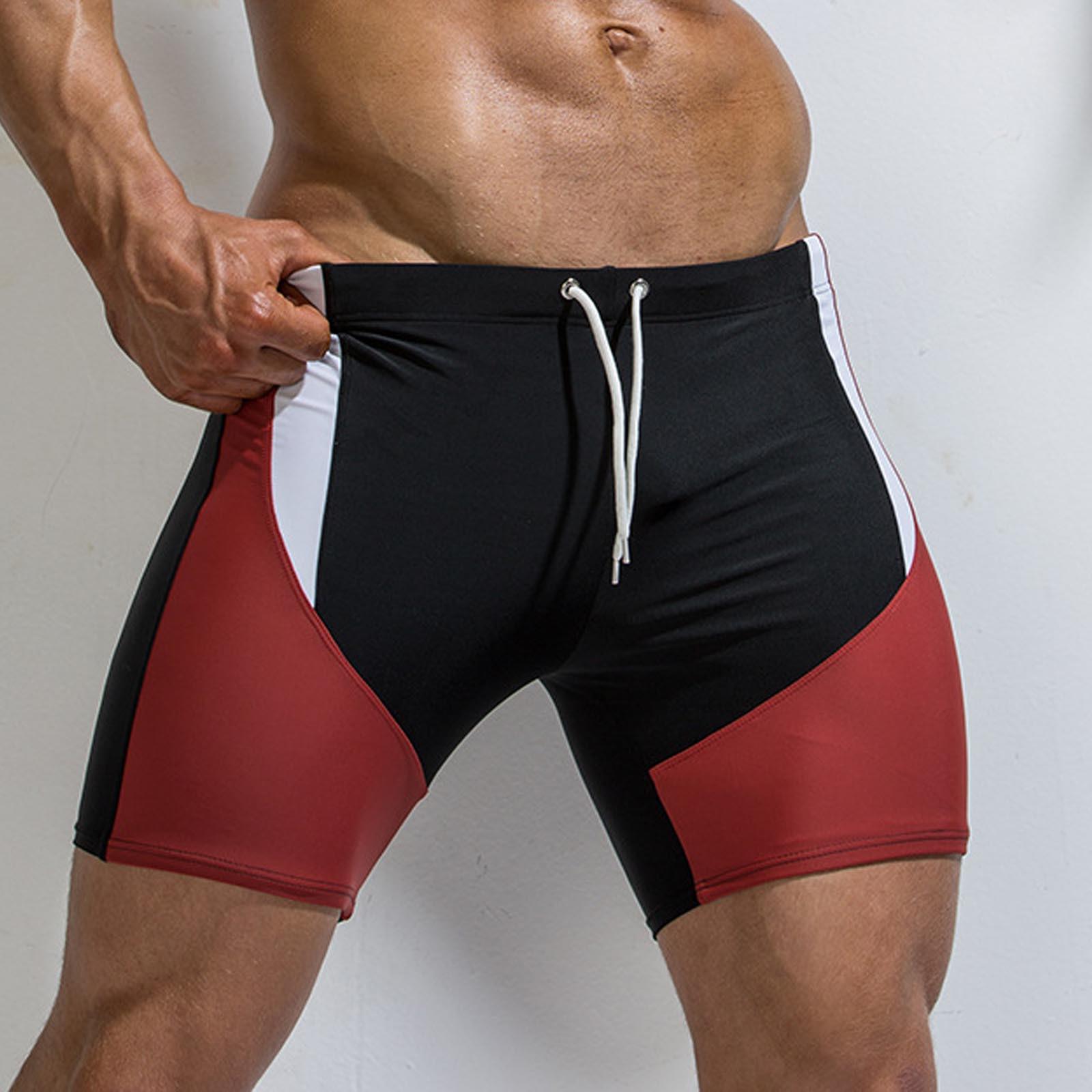 

Men s Beach Casual Swim Trunks Colorblock Water Resistant Mid-Length Shorts with Drawstring Waist for Outdoor Activities XL червоний