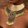 Choker in Antieke Stijl met Smaragdgroene Stenen en Hangend Muntje voor Boho Punk Accessoire