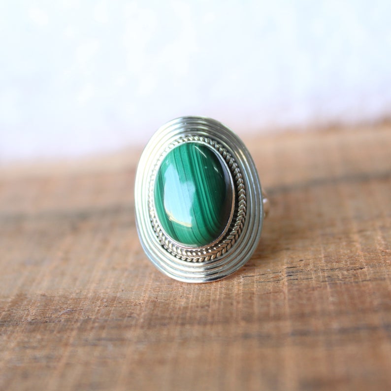 Natural Malachite Ring, Solid 925 Sterling Silver Ring, Handmade Jewelry, Anniversary Gift, Green Gemstone Ring, Gift For Her,