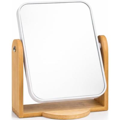 Tabletop Vanity Mirror with Bamboo Stand | Adjustable Tilting Mirror for Makeup, Dressing & Shaving