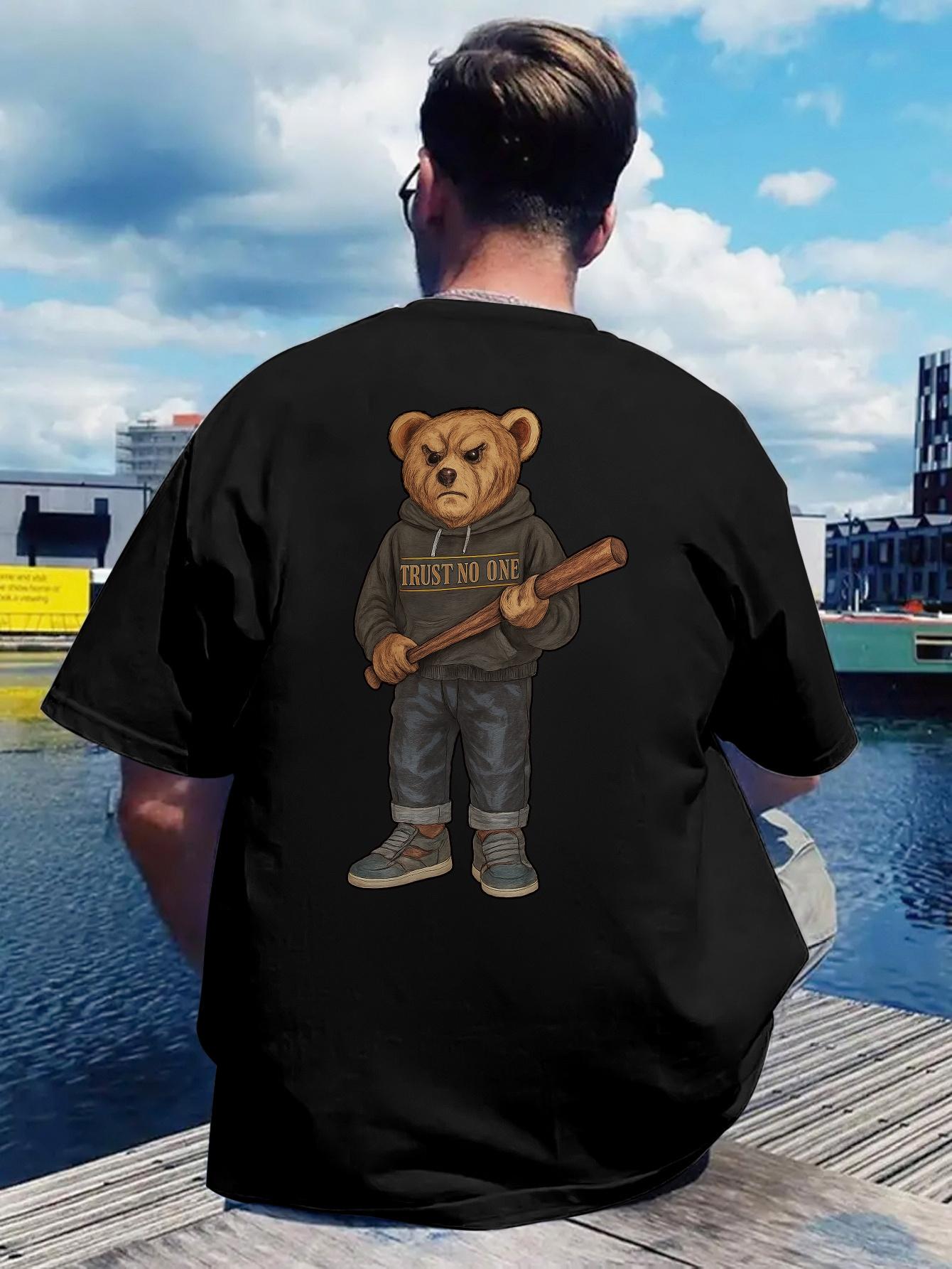 Retro Rock Band Graphic T-shirt -  Trust No One  Teddy Bear with Guitar S