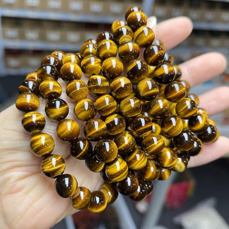 Jingdong Jewelry Unisex Round Bead Bracelet: 7A Lightning Yellow Tiger Eye Stone