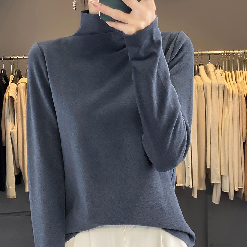 

Warm Fashion Bottoming Shirt Women s Semi-autumn and Winter Turtleneck Crew Neck Long-sleeved Sweater Slim-fit Thermal Top XXL серый