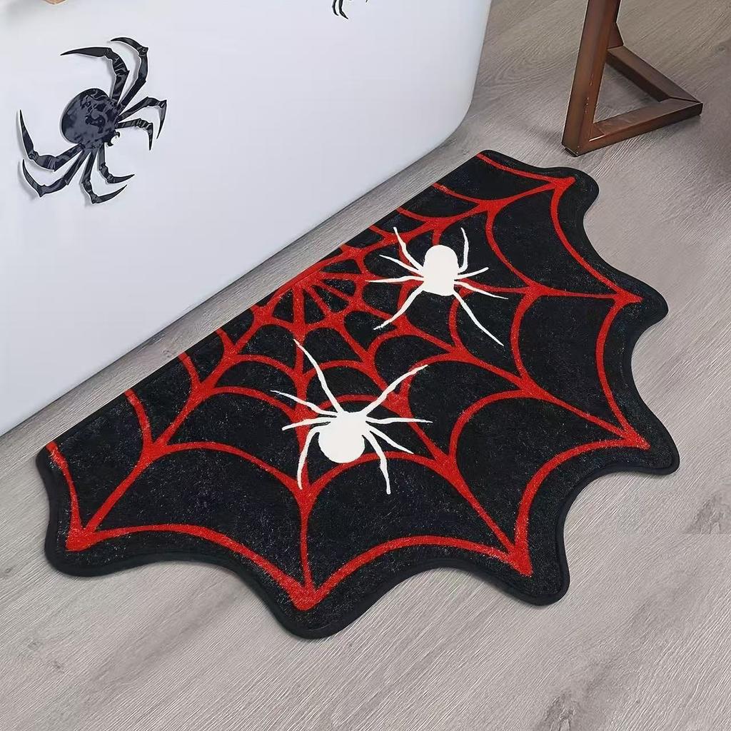 VIKAMA Halloween Spider Web Carpet Anti-Slip Absorbent Door Mat For Bedroom Bathroom Entrance Foot Mat For Foyer Home Decoration