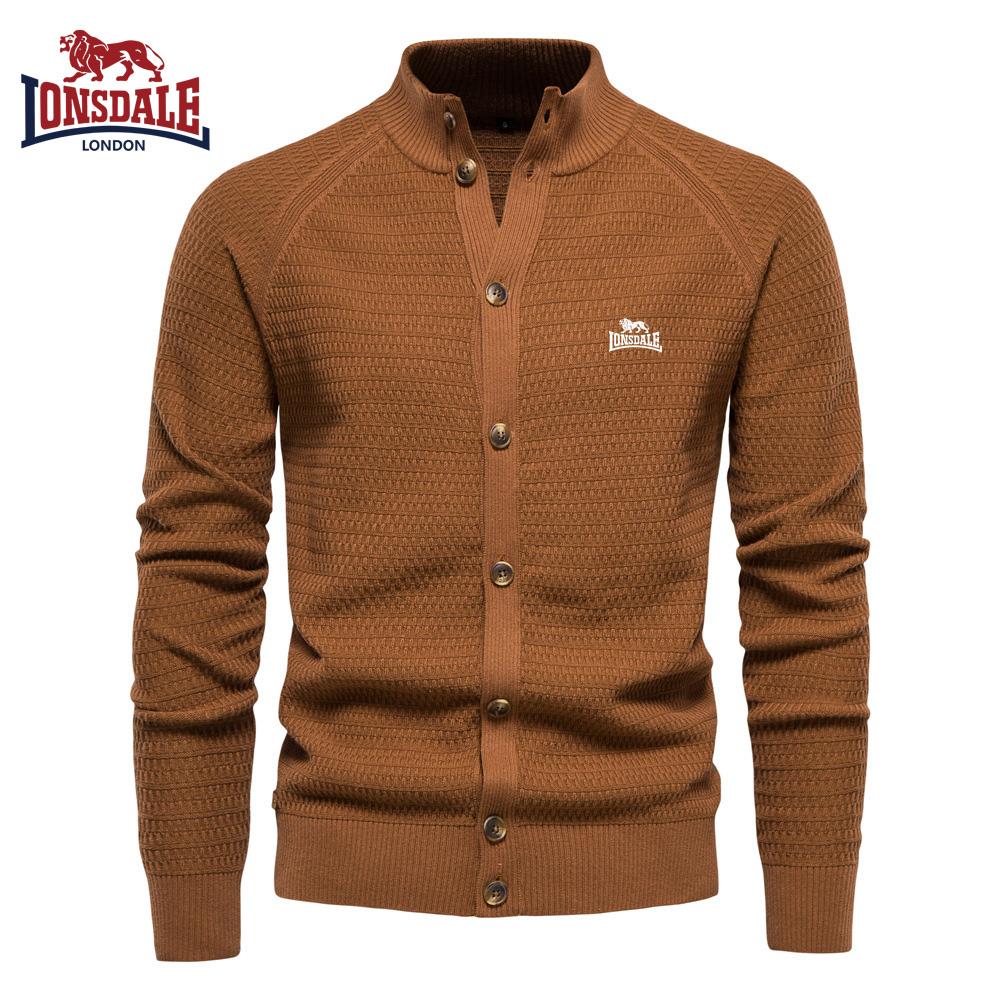 Lonsdale Embroidered Autumn and Winter New Trend Solid Color Cardigan Men's Sweater Business High-quality Sweater Knitted Sweater