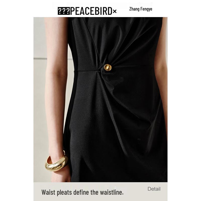 PEACEBIRD Women's Commuter Pleated Short Sleeve Long Dress