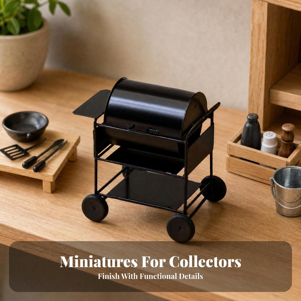Miniature Barbecue Grill with Openable Lid Decorative Dollhouse