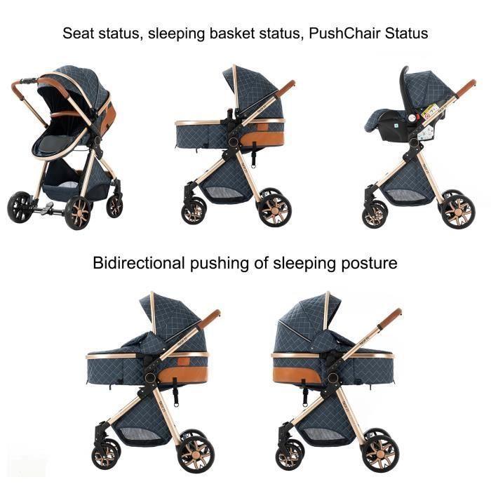 Poussette 3 en 1 Bébé Combinée Siège-Auto Nacelle Trio Réversible Réglable Haute Qualité Roues increvables Canne blanc.
