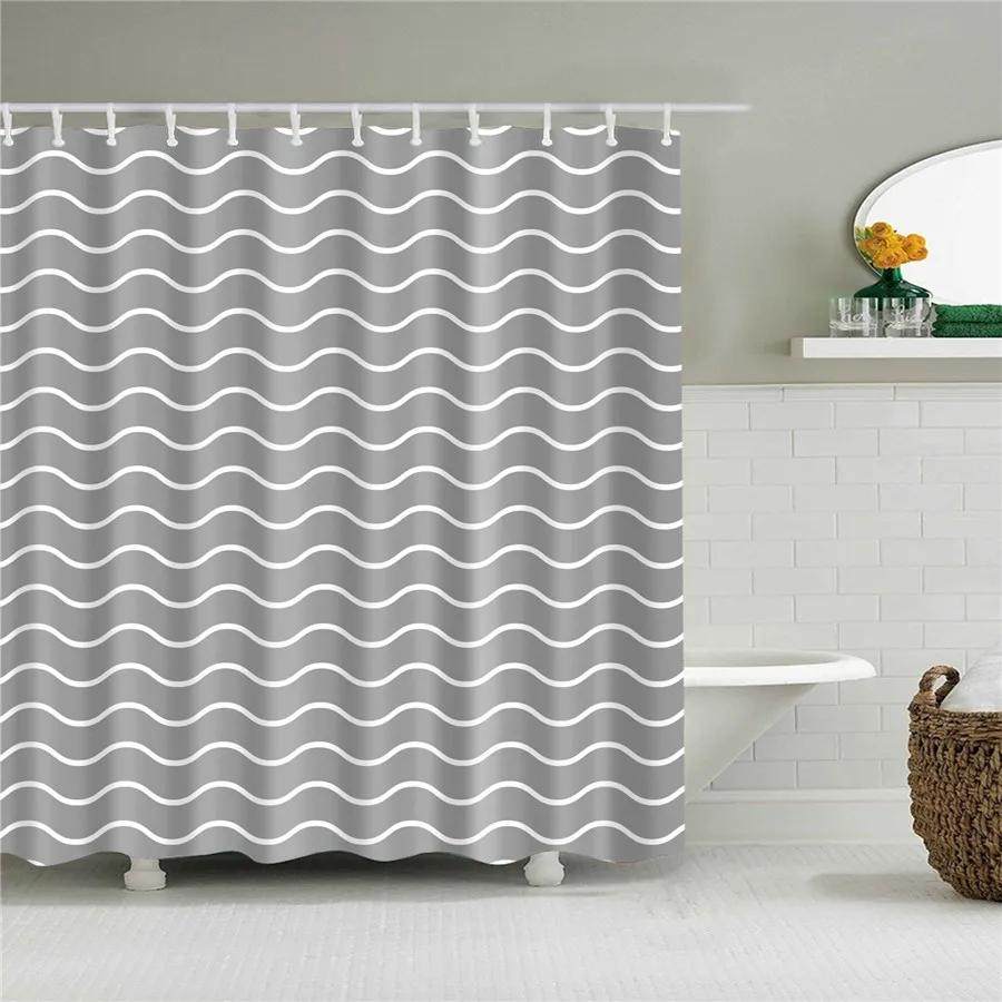 Black and White Shower Curtain Geometric Pattern Waterproof Polyester Home Decor Bath Curtains with Hooks Bathroom Accessories