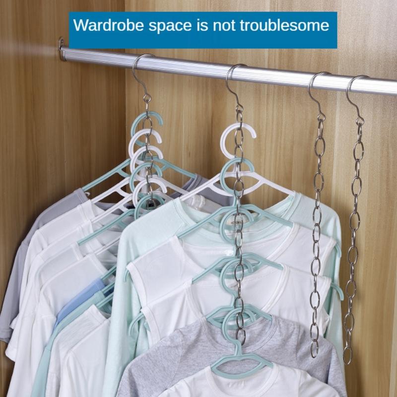 Space Saving Clothes Hanger Chain Stainless Steel Closet Metal Cascading Hangers Multi-port Ring with Hook NEW Arrival