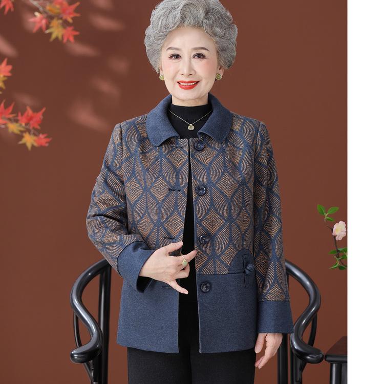 Autumn and Winter Short Fashion Lapel Grandma Put On Clothes Mom Spring and Autumn Coat New Middle-aged and Elderly Women's Clothing.
