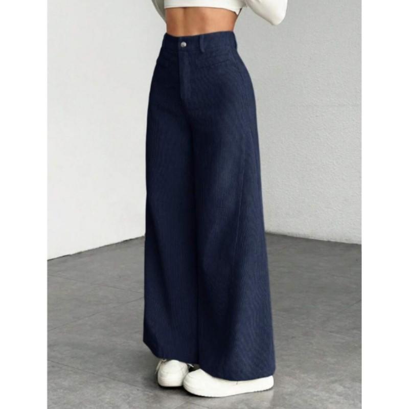 Women's Fall/Winter High-Waisted Casual Wide-Leg Solid-Color Work Pants