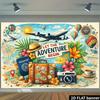 2D flat travel adventure-themed banner background suitable for indoor and outdoor themed activities