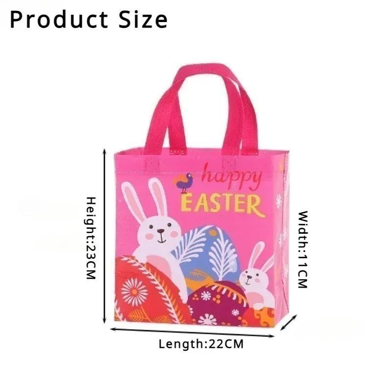 Non Woven Easter Tote Bag Large Dustproof Moistureproof Bunny Egg Print Gift Bag Foldable Shopping Bag Party Gift Storage Bag