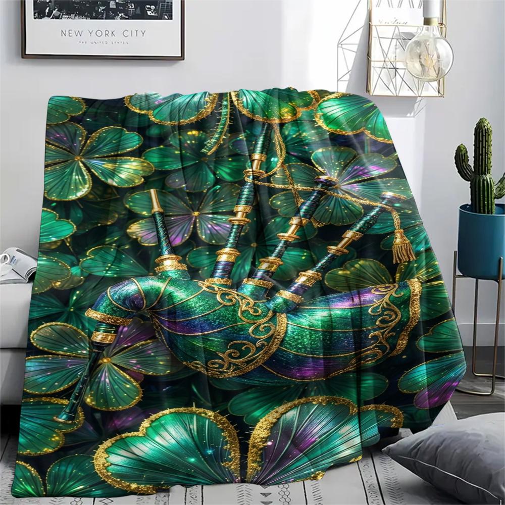 1Pc St.Patrick's Day Print Flannel Blanket, High quality Comfortable for All Seasons, Home Decor, Warmth and Comfort, Perfect for Christmas Gifts W73