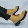 Men’s Retro Punk Thick Sole Platform Boots Jockey Boots Yellow Square Toe Motorcycle Boots High Boots Plus Size