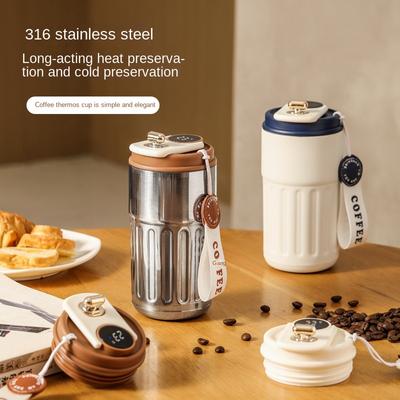 Travel Cup with Temperature Display Thermos Stainless Steel Vacuum Cup Portable Coffee Cup Thermal Flask Suitable Winter Summer