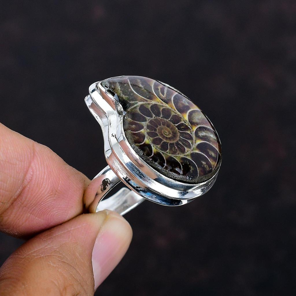 Ammonit Fossil Edelsteinring handgefertigter Schmuck 925 Sterlingsilberring verstellbarer Ring brandneuer Ring Ammonit Fossil Schmuck Geschenke für sie