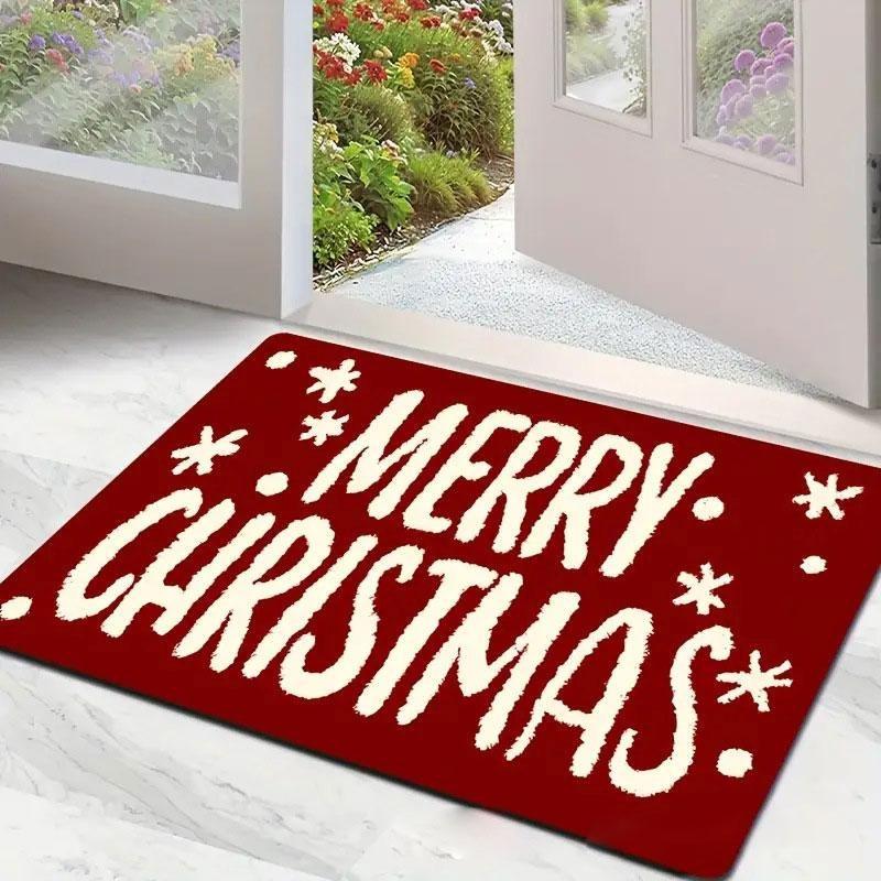 1pc Fluffy Christmas Deer Microfiber Bath Mat - Quick-Dry & Absorbent, Festive Holiday Design with Red Berries & Green Leaves