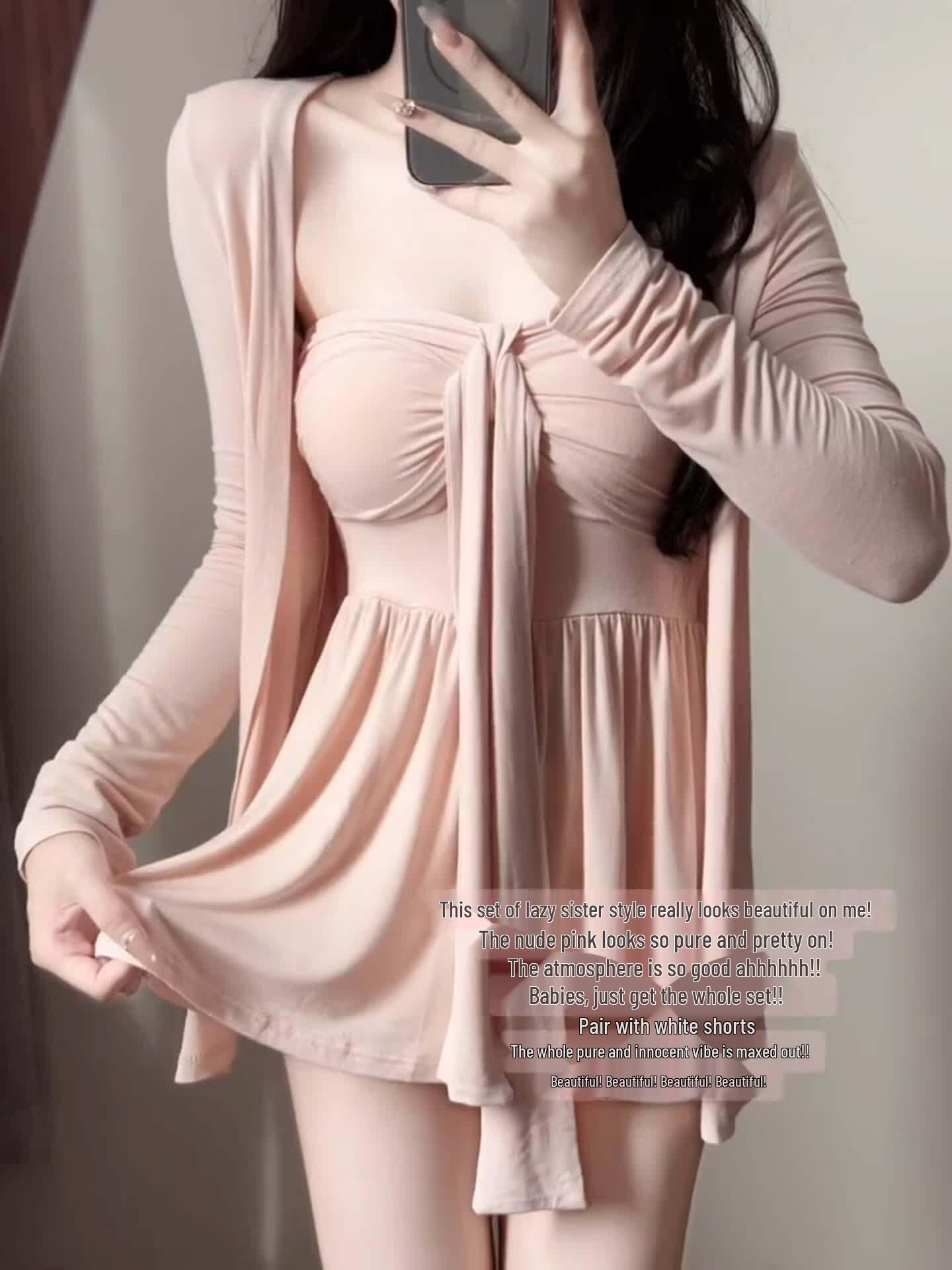 Women s Pink Sun Protection Cardigan and Strapless Top Two-Piece Set Medium