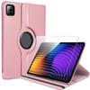Case + Tempered Glass for Xiaomi Pad 7 / 7 Pro, 360° Rotatable Multi-Angle Shockproof Leather Effect Pink