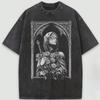 Washed T-Shirt Cotton Men's Gothic Architecture Gothic Women Face Graphic Oversized Streetwear Tee Round Neck Casual Short Sleeve Loose Top Streetwear