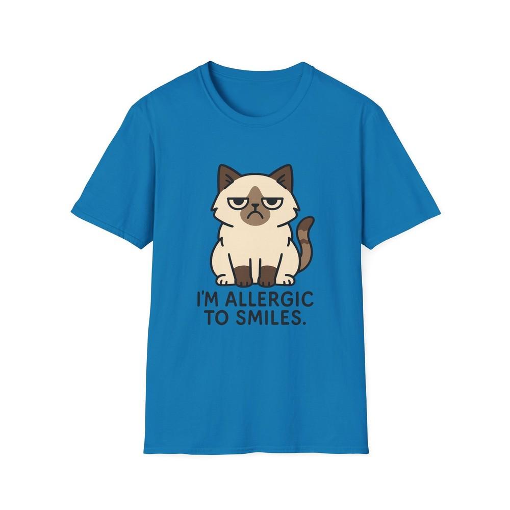 

Unisex Softstyle T-Shirt Himalayan Cat Funny I’m Allergic to Smiles Grumpy Tee 4XL