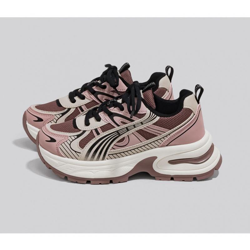 

Весна и лето 2025 года, новая студенческая сетчатая дышащая обувь для папы, женская корейская версия, модные уличные ретро кроссовки на платформе 40 розовый