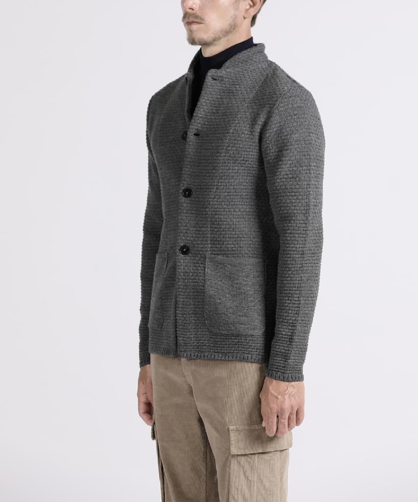 Panicale Gray Textured Wool Blend Knit Cardigan Jacket