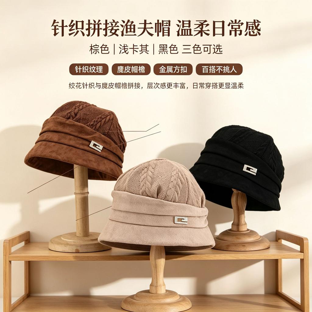 Korean Classic Simple Commuter Hat Feminine Gentle Temperament Wide-brimmed Basin Hat Autumn and Winter New Plain Versatile Bucket Hat