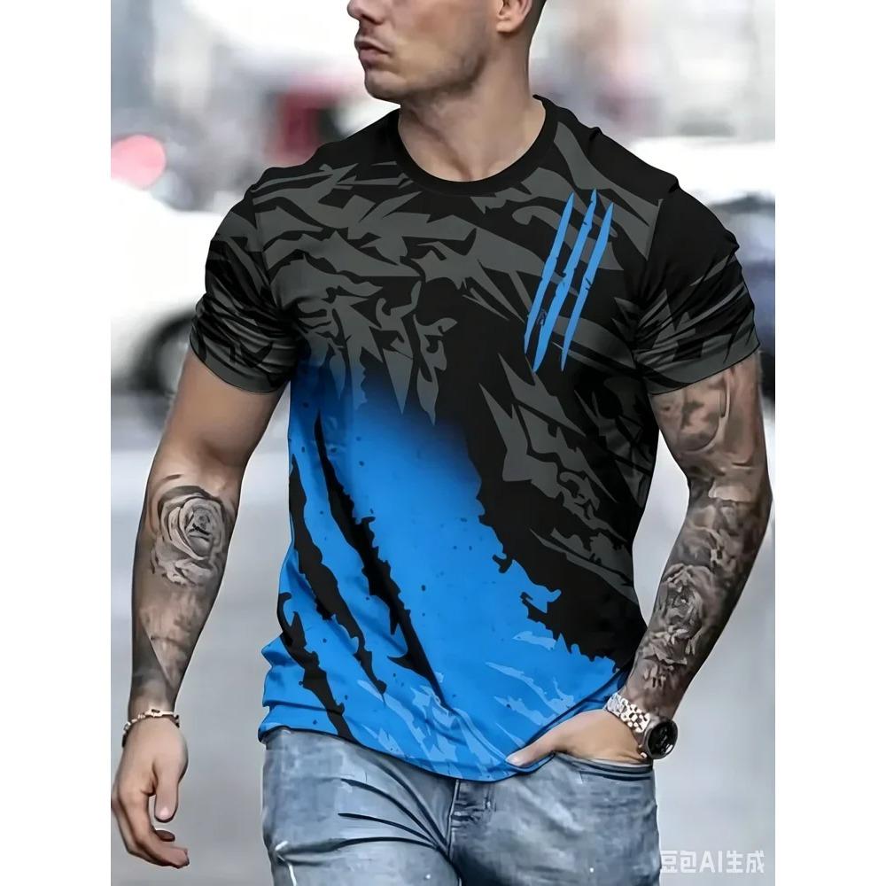 T-shirt Estiva da Uomo Girocollo Stampata in 3D Moda Versatile Traspirante Tendenza Casual
