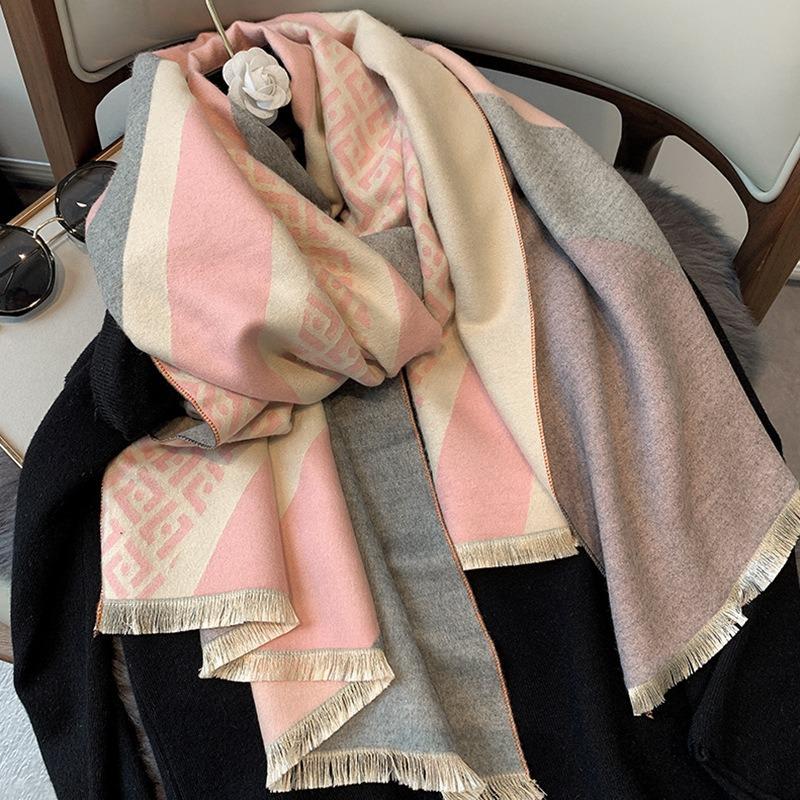 Warm Scarf Women, Winter New Letter Color Matching Imitation Cashmere Double-sided Air-conditioned Room Shawl Scarf Summer