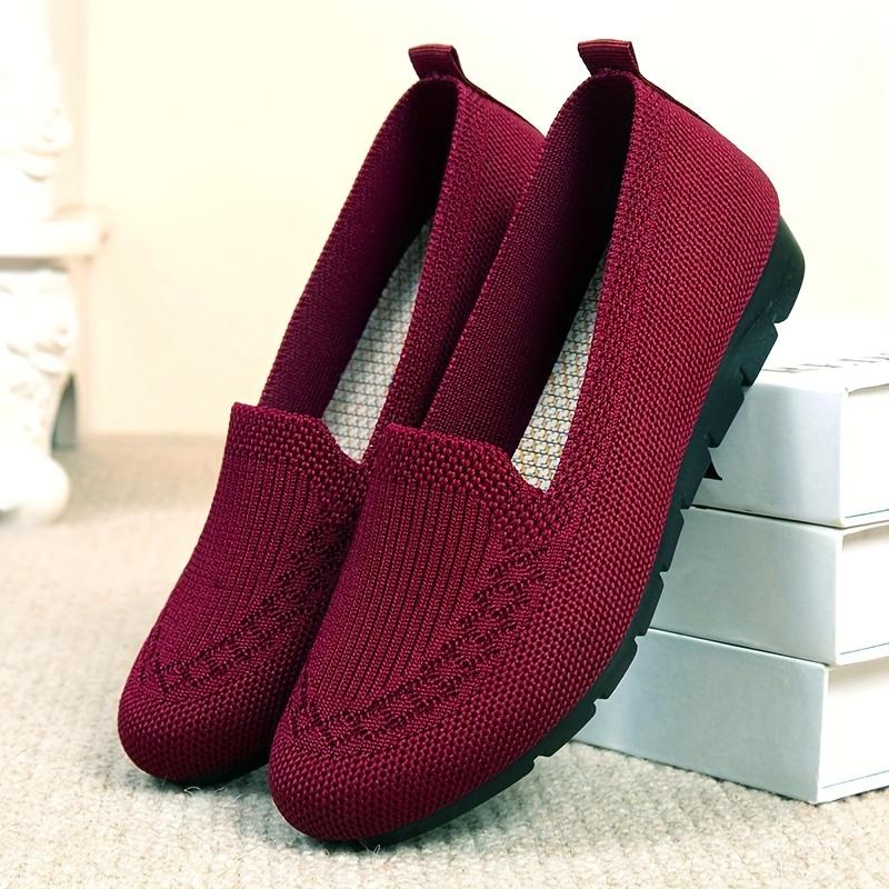 Women's Solid Color Knit Loafers Lightweight Anti Slip Flat Shoes Casual Wear